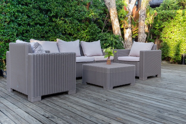 salon de jardin en rotin, tressee