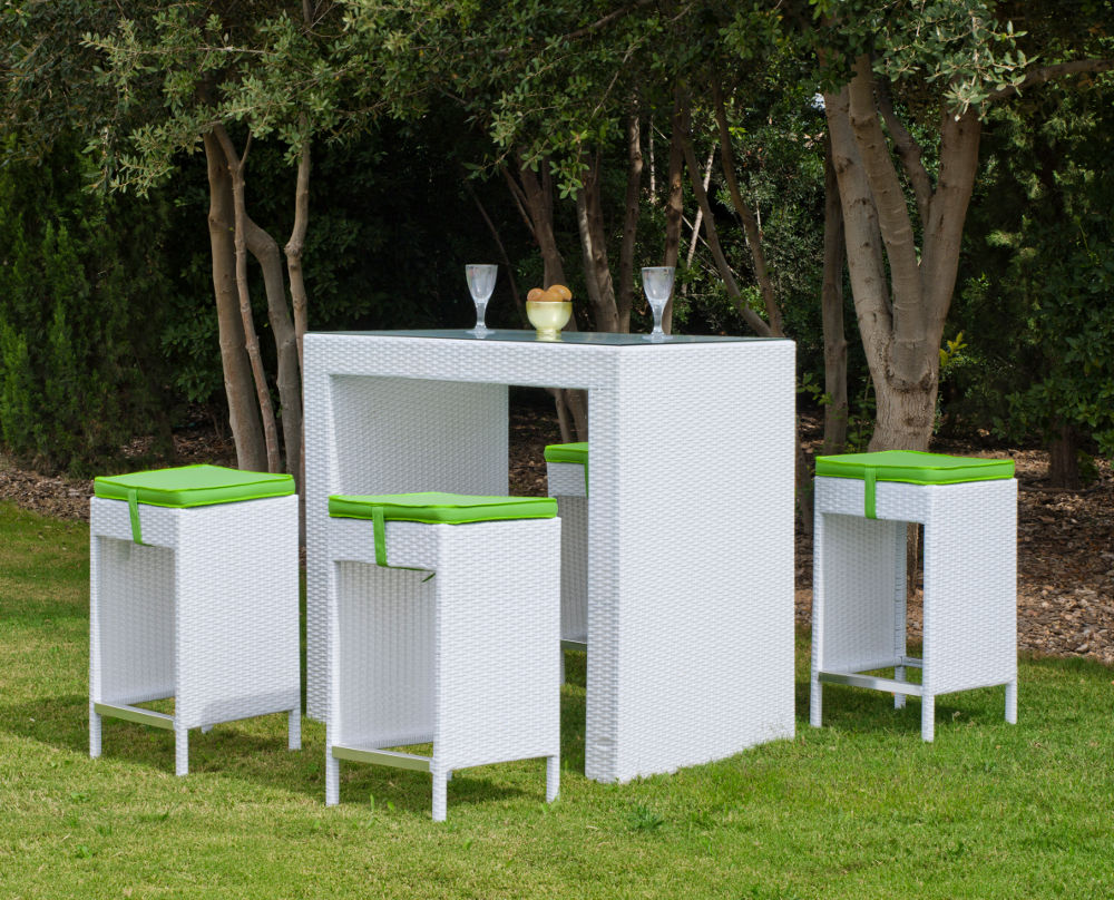 Table, haute, de, jardin, en, résine, tressée,