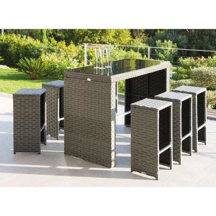 Table, haute,  de, jardin, en, résine, tressée, 