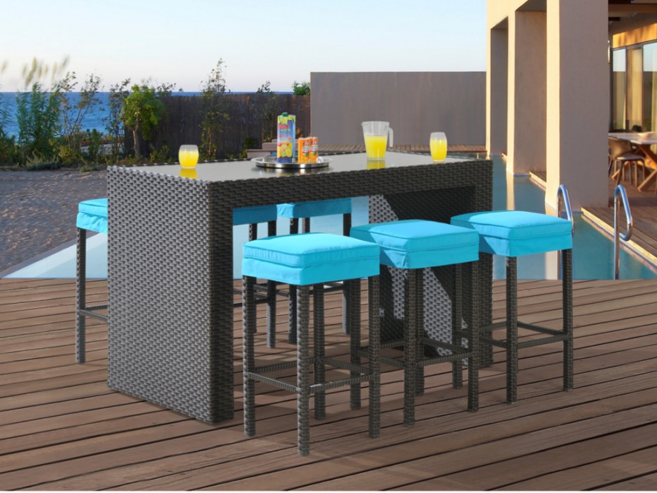 Table, haute, de, jardin, en, résine, tressée,