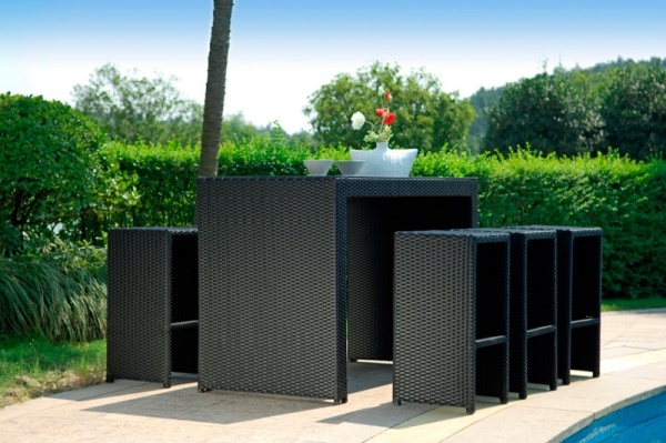 Table, haute, de, jardin, en, résine, tressée,