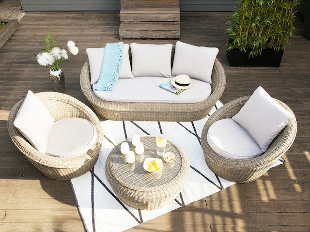 Salon, de, jardin, en, rotin, tressée, Maroc, France 