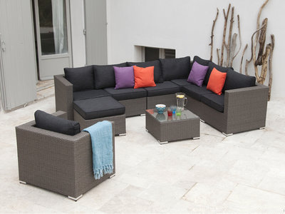 Salon, de, jardin, en, rotin, tress&eacute;e, Maroc, France 