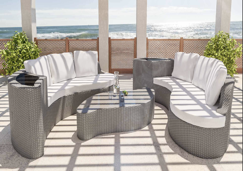 Salon, de, jardin, en, rotin, tress&eacute;e, Maroc, France 