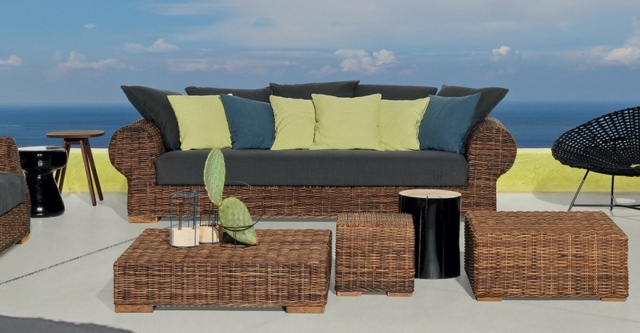 Salon, de, jardin, en, rotin, tress&eacute;e, Maroc, France 