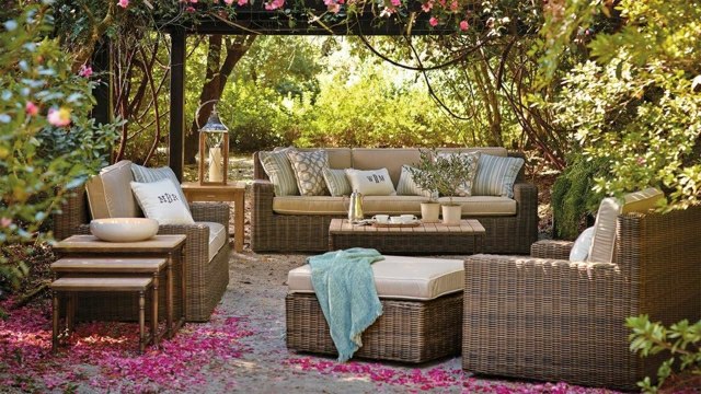 Salon, de, jardin, en, rotin, tress&eacute;e, Maroc, France 