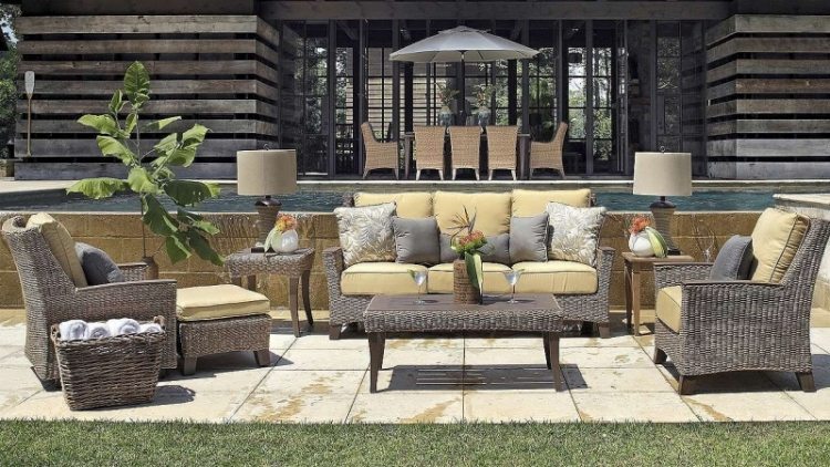 Salon, de, jardin, en, rotin, tress&eacute;e, Maroc, France 