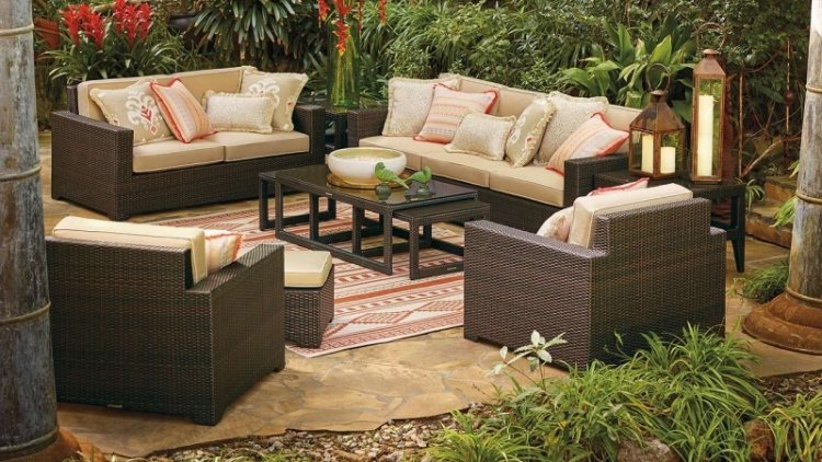 Salon, de, jardin, en, rotin, tress&eacute;e, Maroc, France 