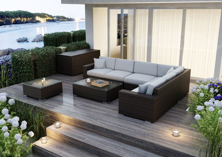 Salon, de, jardin, en, rotin, tress&eacute;e, Maroc, France 
