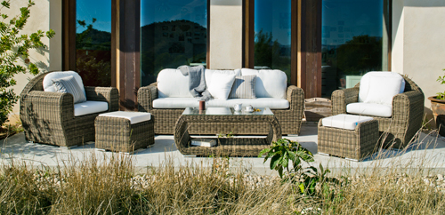 Salon, de, jardin, en, rotin, tress&eacute;e, Maroc, France 