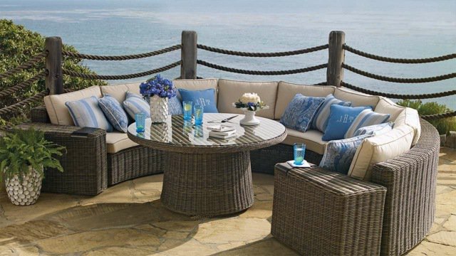Salon, de, jardin, en, rotin, tress&eacute;e 