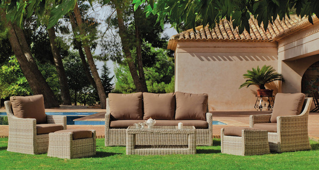 Salon, de, jardin, en, rotin, tress&eacute;e 
