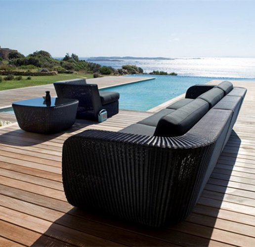 Salon, de, jardin, en, rotin, tress&eacute;e 