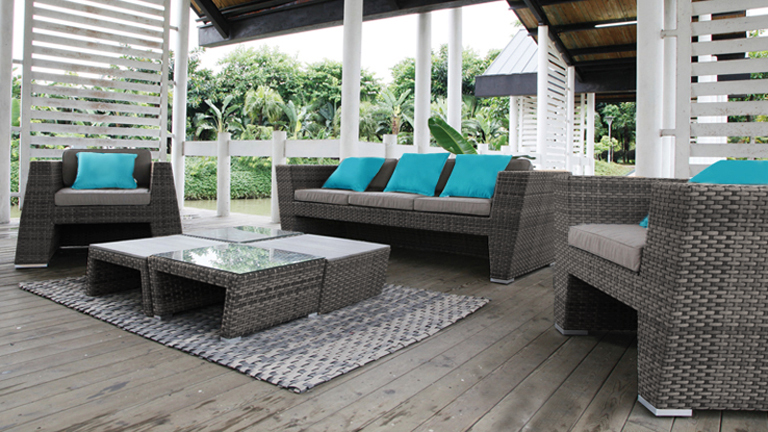 Salon, de, jardin, en, rotin, tress&eacute;e 