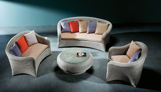 Salon, de, jardin, en, rotin, tress&eacute;e 