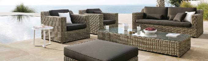 Salon, de, jardin, en, rotin, tressée 